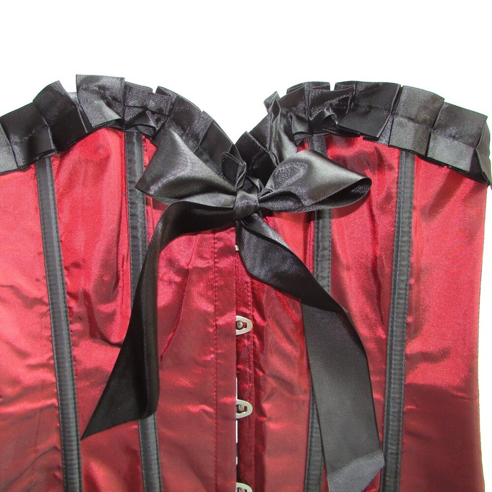 Deep Red Taffeta Ruffled Corset Set - Small - NEW - Picture 4 of 7